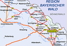 Anfahrt nach Schönberg im Bayerischen Wald in Bayern